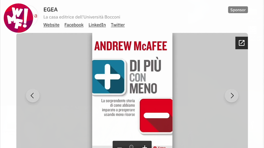 La presentazione del libro di Andrew McAfee "Di più con meno" al WMF2020